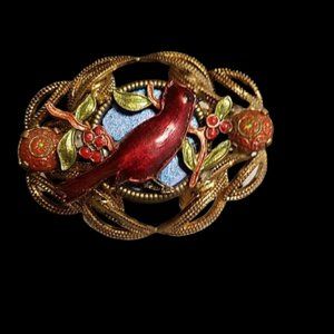 Vintage Enamel Cardinal Bird Brooch
